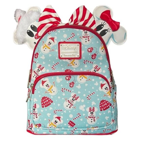 Loungefly Disney Snowman Mickey Minnie Christmas Backpack & Ears Set main image 6